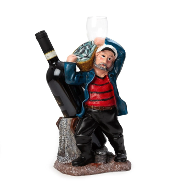 Nautical Sailor Figurine Resin Bottle Holder with Wine Glass Set