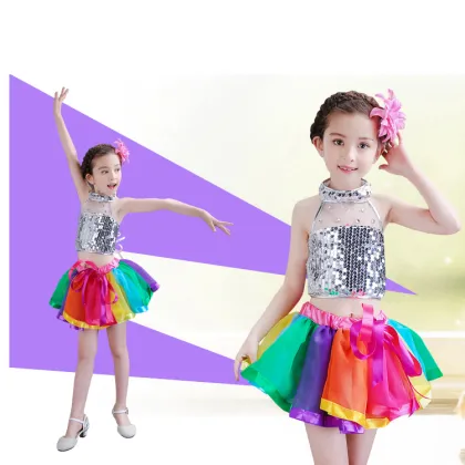Top selling sequins rainbow baby girl ballet tutu dress