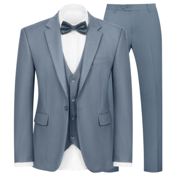 WYWK Men's 3-Piece Suit Prom Wedding Set-Blue Grey-XXS