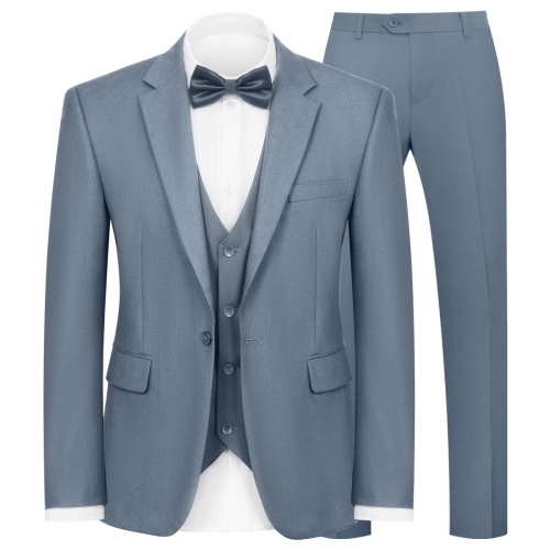WYWK Men's 3-Piece Suit Prom Wedding Set-Blue Grey-XXS