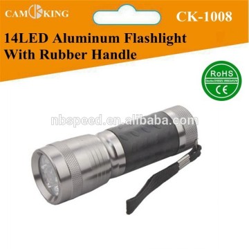 14led aluminum flashlight with rubber handle
