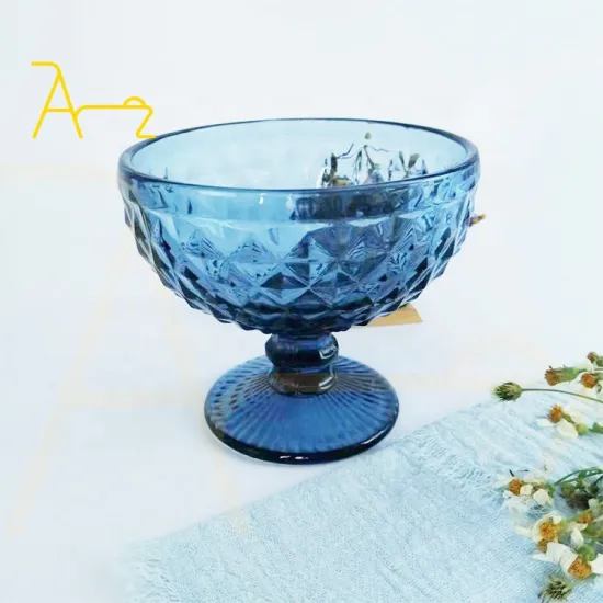 Decorative Wedding Glassware: Colorful Wine Glasses, Vintage Ice Cream Bowls, and Embossed Goblets
