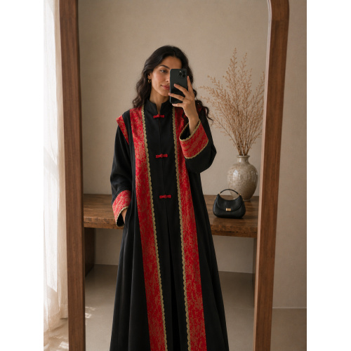 مشکی قرمز متالیک چاپ به سبک چینی بسته Abaya