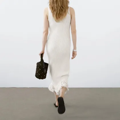 Women's commuting casual style lazy tassel hem knitted dress