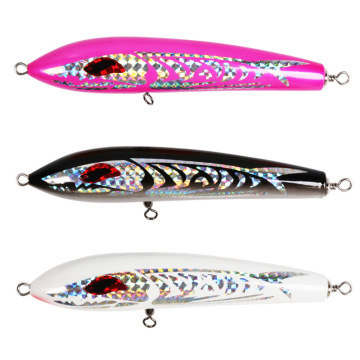 Handmade Wooden Topwater Pencil Popper Lure for Tropical Saltwater Fishing (23cm, 90g)
