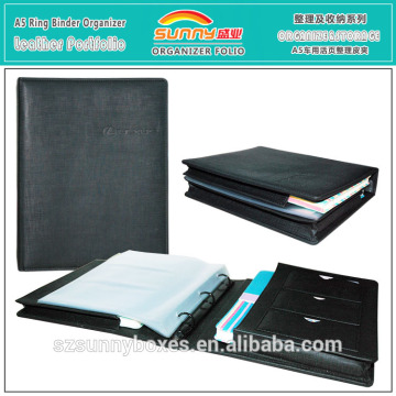 High Quality PU Leather A5 Car Document Organizer Holder With Mini 3 Ring Binder
