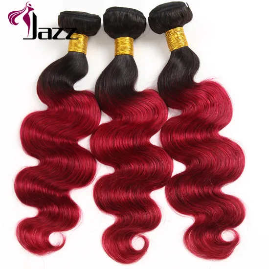 Red Human Hair Bundles With Closure, Ombre Color T1b/39j Straight And Body Wave Human Hair With Lace Closure In Stock