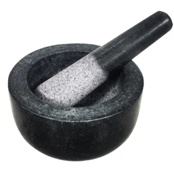 Natural Black Granite Stone Mortar and Pestle - 14x8.2cm (5.5\"x3.2\") - Durable and Cheap - Ideal for Household Use