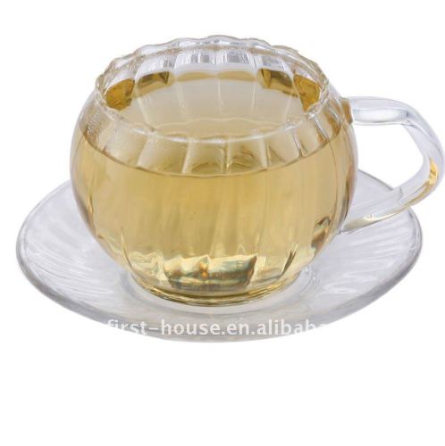 [Stripe glass cup]Glass tea cup with saucer