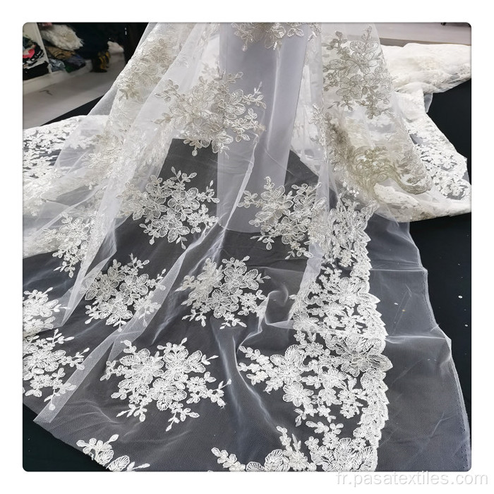 Tissu de dentelle de mariée blanc nigérian français