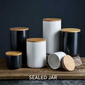 Nordic Design White and Black Ceramic Kitchenware Sets with Airtight Seals