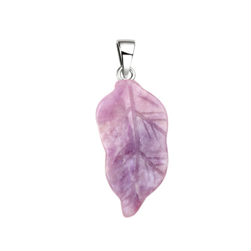 Lepidolite Handmade Craved LeafPendant for Making Jewelry (Approx 23X47MM)