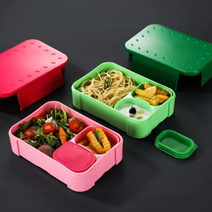 BPA-Free Reusable 3-Compartment Bento Box Meal Prep Lunch Box for Newborns and School Children