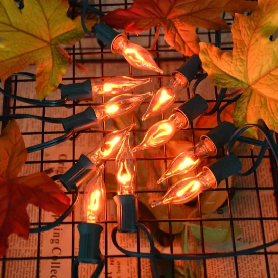 Wholesale Waterproof Commercial Grade C7 Twinkle Flame Christmas Light Decorations with Fairy Strawberry Berries Retro Bulbs