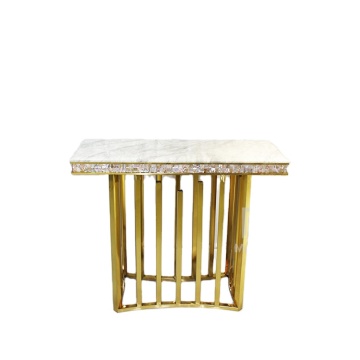 Gold Base Shell Console Table with Marble Top for Living Room