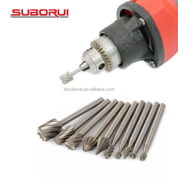 SUBORUI 10PCS HSS Rotary Burr Milling Cutter Set for Metal Grinding and Polishing