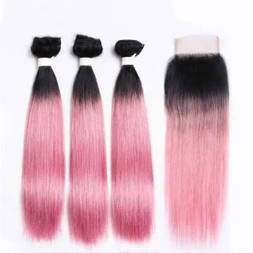 Brazilian Human Hair 9A Grade Ombre Human Hair Bundles Brazilian Virgin Hair straight  T1B/PINK ombre bundles with closure