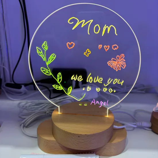 Customizable Acrylic Writable Table Lamp with Wooden Base and Marker Pen