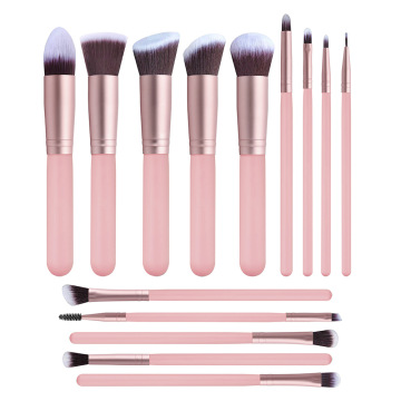 Custom Logo High-Quality 14pc Pink Vegan Foundation Makeup Brush Set