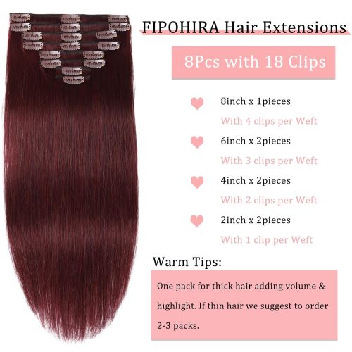 Burgundy Reddish Hair Extensions Real Clip ins Straight