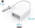 Portable White 10cm 3.5mm Lelaki Aux Audio Plug Jack ke USB 2.0 Kabel Penukar USB Perempuan