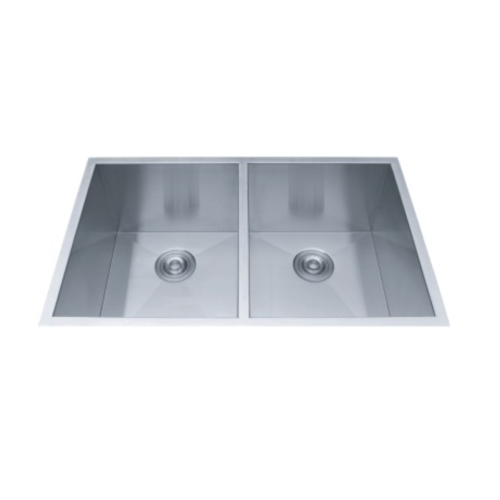 Wastafel buatan tangan baja tahan karat mangkuk ganda yang elegan