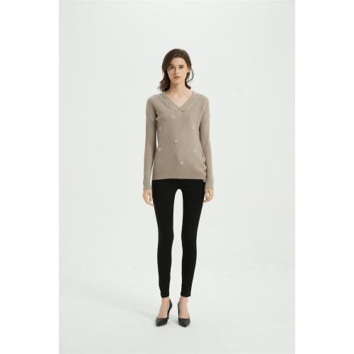 women high quality cashmere sweater with simulated pearls