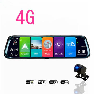 QSF Dash Cam: 4G Android 8.1 Rearview Mirror DVR with 10-inch Screen, 6G Lens, and Dual Forward & Reverse Cameras, Includes Built-in Media Stream
