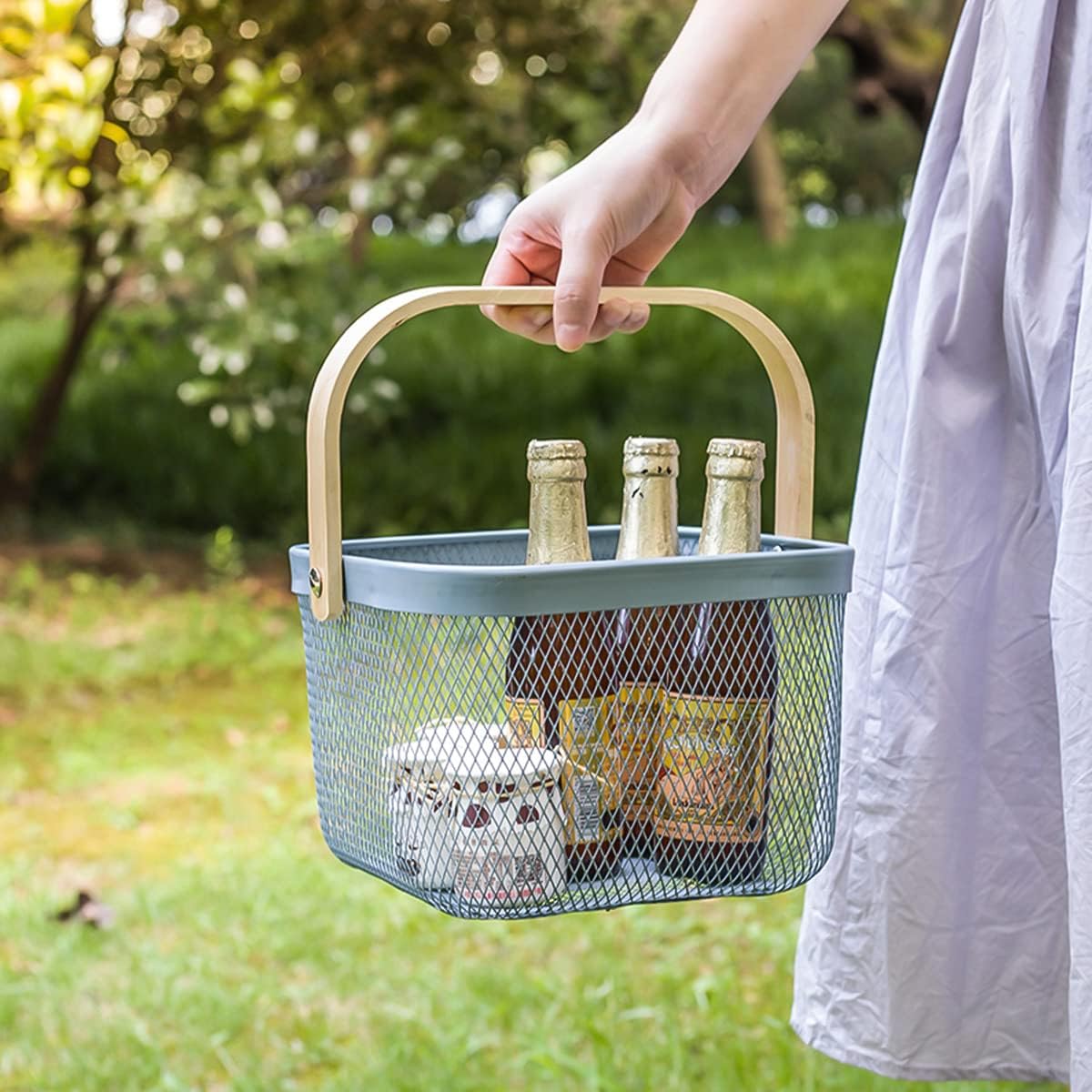 Fruit Basket Bin with Wood Handle