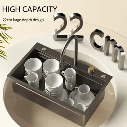 Feiyu Waterfall Sink: 304 Stainless Steel Kitchen Basin with Single Bowl Design