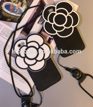2016 Wholesale Soft Silicon Flower 3D Camellia Plant Hard Phone Cases Back Case Cover With Straps For iPhone 6plus/6s