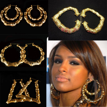 Oversized Golden Bamboo Joint Europe & America Exaggerate Hiphop Earrings