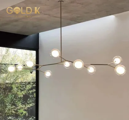 Nordic Bean Chandelier Pendant Lamps: Modern Iron Wooden Transparent Glass Ball Lamps