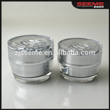 New round shaped acrylic jar, silver cosmetics packaging jar; rose acrylic jar