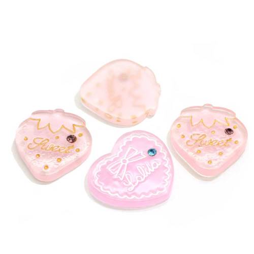Kawaii corazón rosa con lazo de diamantes de imitación con espalda plana encantos de resina para arcos DIY decoración de teléfono para álbum de recortes