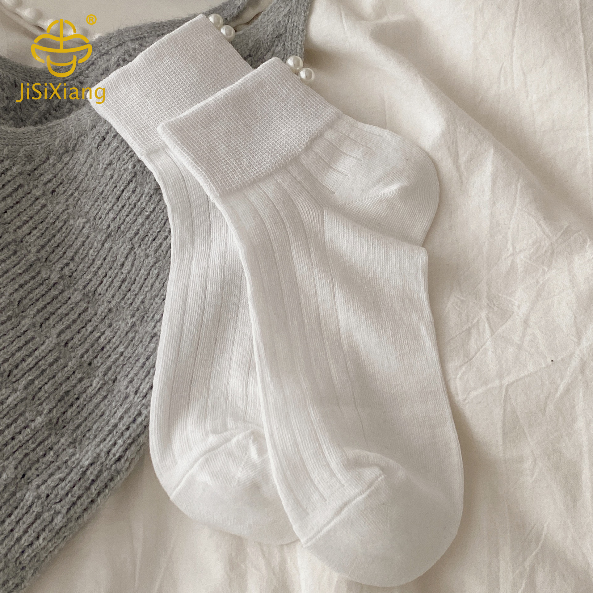 한국 버전 진주 쥬얼리 흑백 흑백 수직 바 대학 스타일 짧은 튜브