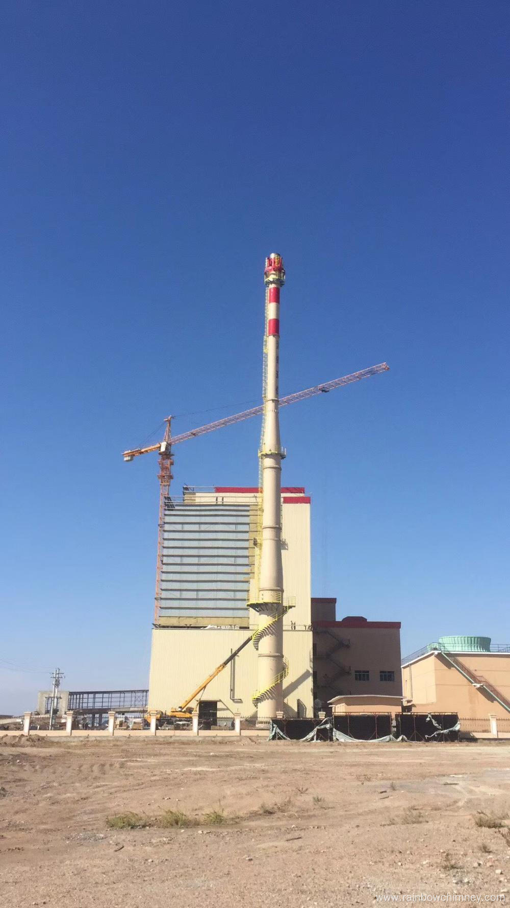 Biomass fuel boiler free-standing chimney