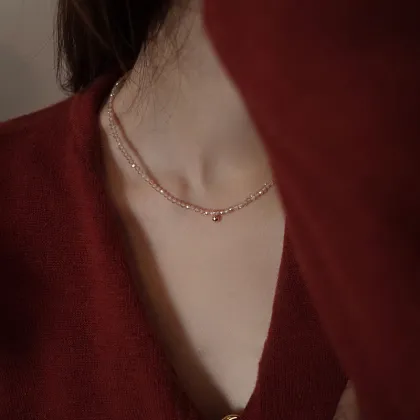 Mini Gold Bead Pendant Pearl Collarbone Chain Necklace