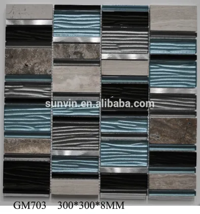 Construction materials glass mix stone mosaic mesh self adhesive wall tile