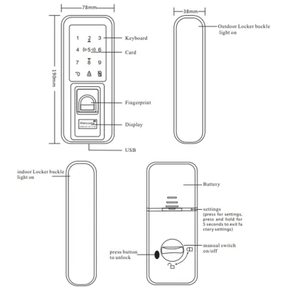 Remote Control for Glass Door Lock with Password Fingerprint Security 6702