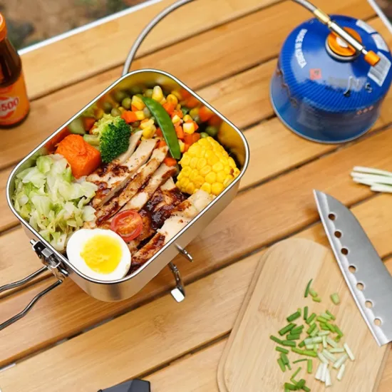 Reusable 304 Stainless Steel Lunch Box with Portable Barbeque Soup Pot European Design Style for Outdoor Picnic Camping