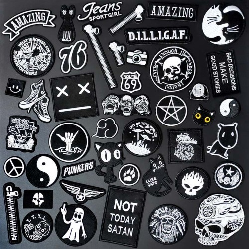 Patch de broderie en tissu noir et blanc Applique à repasser