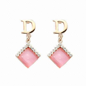 Fashionable drop earrings, gold-plated, eco-friendly, nickel- and lead-free