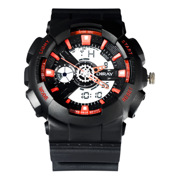 DIRAY 341AD Luxury Men's Wrist Watch - Water Resistant Sports Digital LED with Multi-Time Zone, Alarm, and Luminous Features