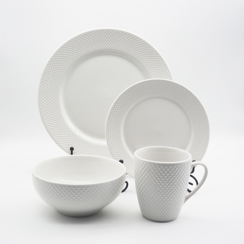 Set di cucina di lusso in rilievo bianco 16 pezzi in ceramica
