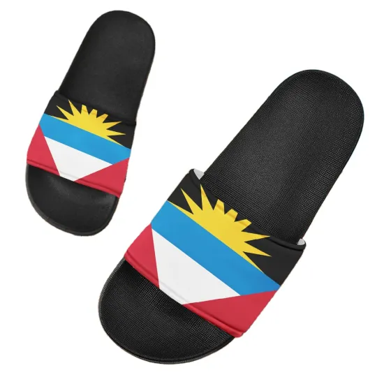 Custom Caribbean Fashion Flags 3D Print Flat Slippers for Women, Men, and Kids - EVA Black/White Soles with Text/Logo