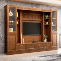 Log Color Wooden Bookcase Wall with Door