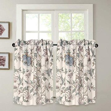 Cortinas azul salvia beige floral vintage de 24 '' de largo