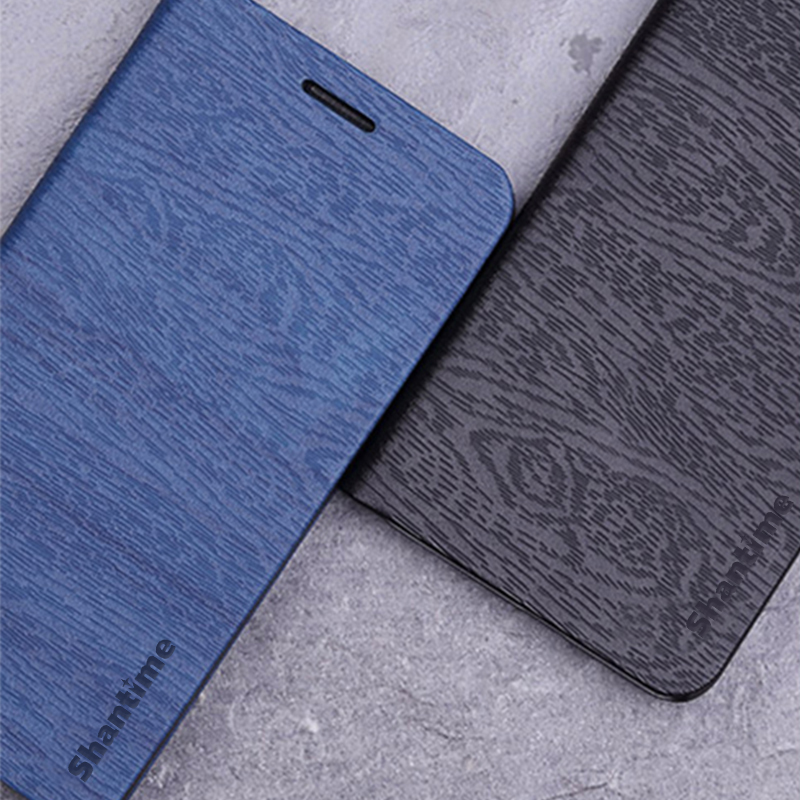 Wood grain PU Leather Phone Case For Infinix Hot 6 Pro X608 Flip Book Case Business Wallet Case Soft Silicone Back Cover