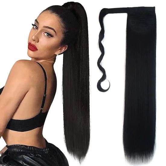 Straight Ponytail Extensions 24 Inch Long Wrap Around Synthetic Hair Piece Clip in Ponytail Hair Extensions Hairpiece for Women